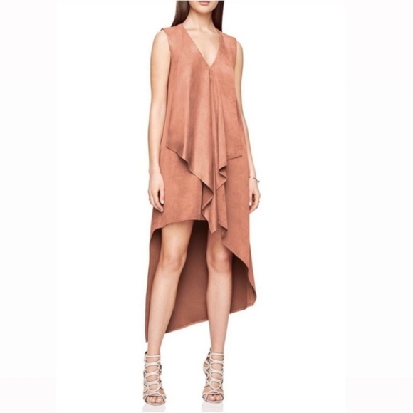 BCBG MaxAzria Ruffle Tara Trar In Rosedawn Faux Suede Dress Size XS Boho NWT - Picture 1 of 7